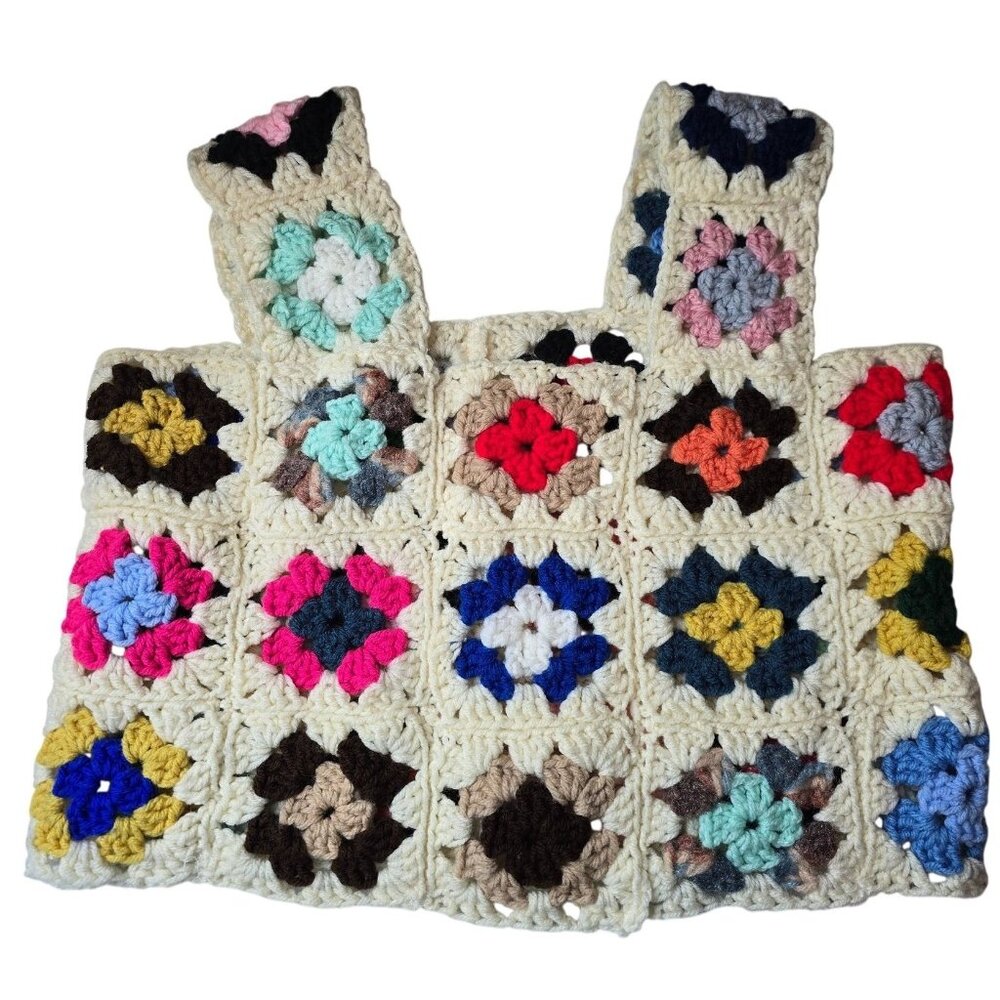 Vintage‎ Handmade Granny Square Crop Tank L/XL